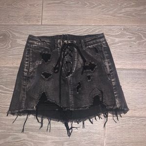 Dark denim ripped skirt